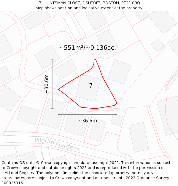 7, HUNTSMAN CLOSE, FISHTOFT, BOSTON, PE21 0BQ: Plot and title map