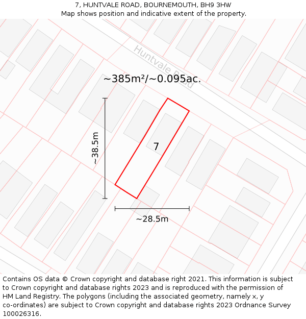 7, HUNTVALE ROAD, BOURNEMOUTH, BH9 3HW: Plot and title map