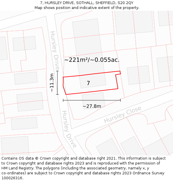 7, HURSLEY DRIVE, SOTHALL, SHEFFIELD, S20 2QY: Plot and title map