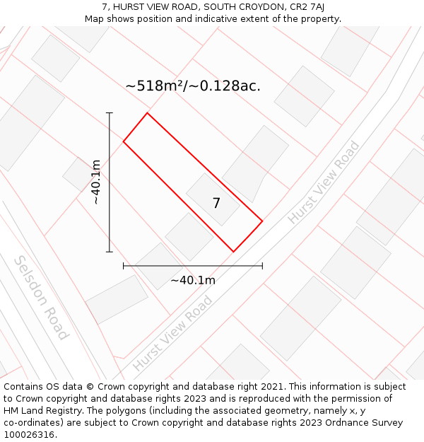 7, HURST VIEW ROAD, SOUTH CROYDON, CR2 7AJ: Plot and title map