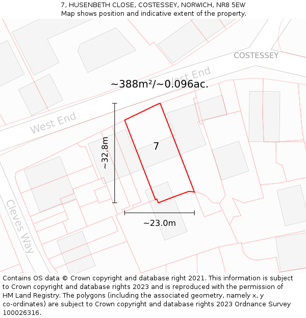 7, HUSENBETH CLOSE, COSTESSEY, NORWICH, NR8 5EW: Plot and title map