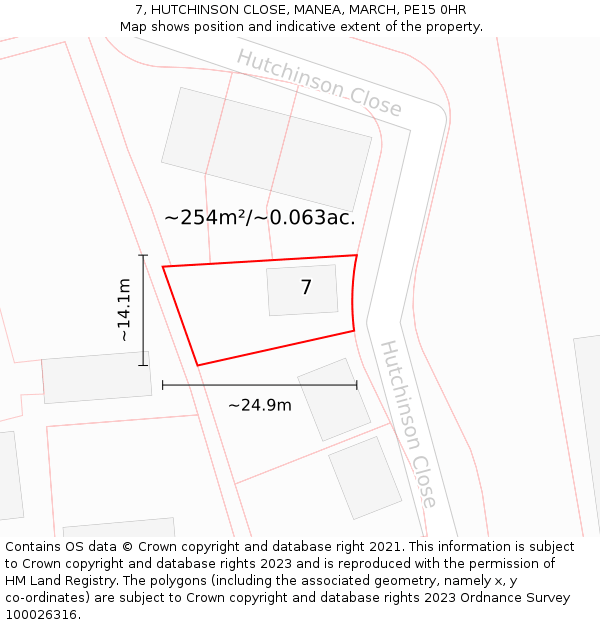 7, HUTCHINSON CLOSE, MANEA, MARCH, PE15 0HR: Plot and title map
