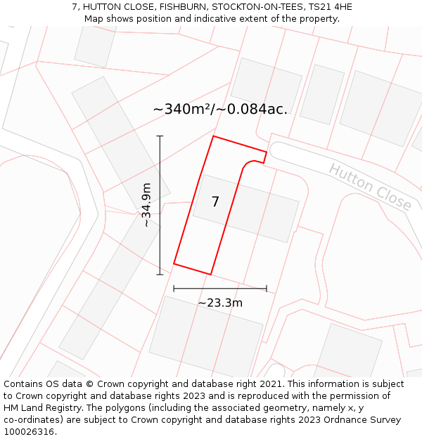 7, HUTTON CLOSE, FISHBURN, STOCKTON-ON-TEES, TS21 4HE: Plot and title map