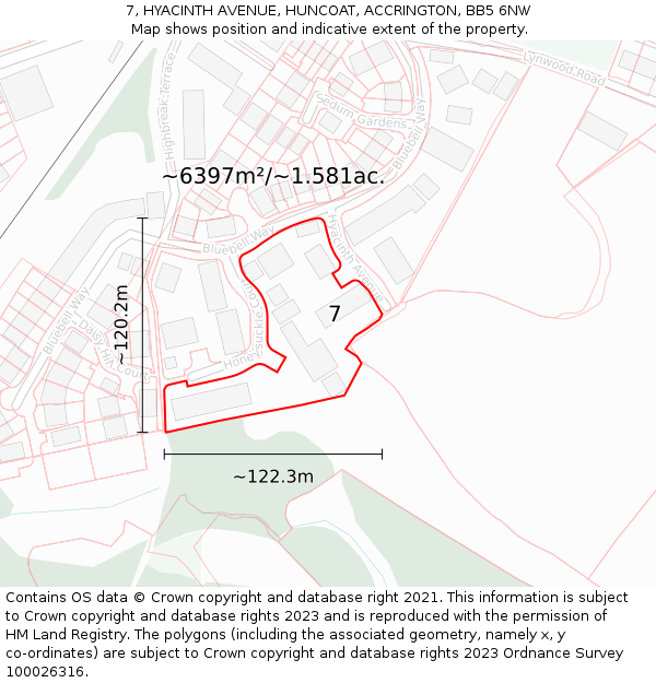 7, HYACINTH AVENUE, HUNCOAT, ACCRINGTON, BB5 6NW: Plot and title map