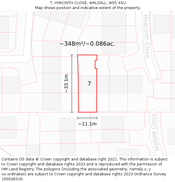 7, HYACINTH CLOSE, WALSALL, WS5 4SU: Plot and title map