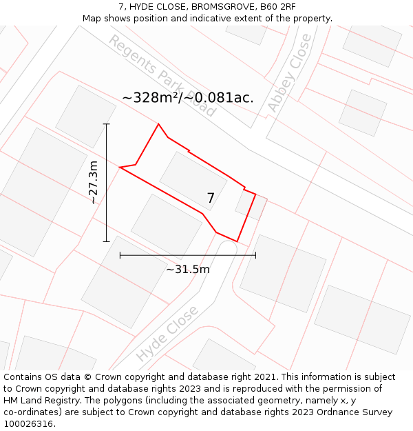 7, HYDE CLOSE, BROMSGROVE, B60 2RF: Plot and title map