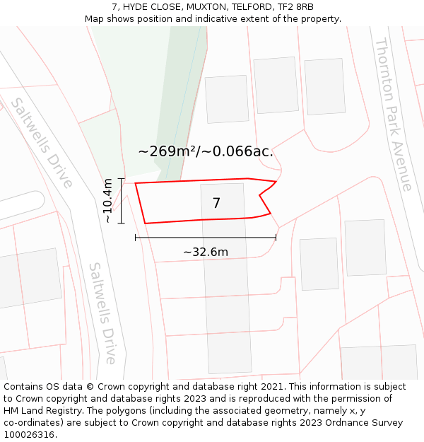 7, HYDE CLOSE, MUXTON, TELFORD, TF2 8RB: Plot and title map