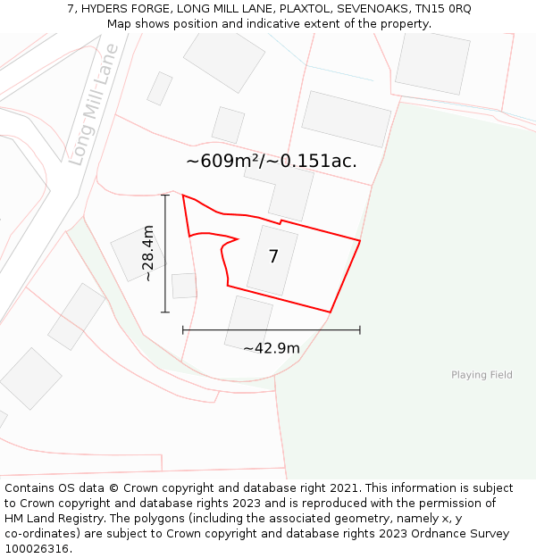 7, HYDERS FORGE, LONG MILL LANE, PLAXTOL, SEVENOAKS, TN15 0RQ: Plot and title map
