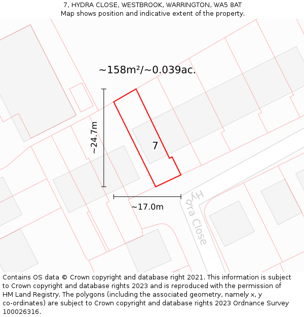 7, HYDRA CLOSE, WESTBROOK, WARRINGTON, WA5 8AT: Plot and title map