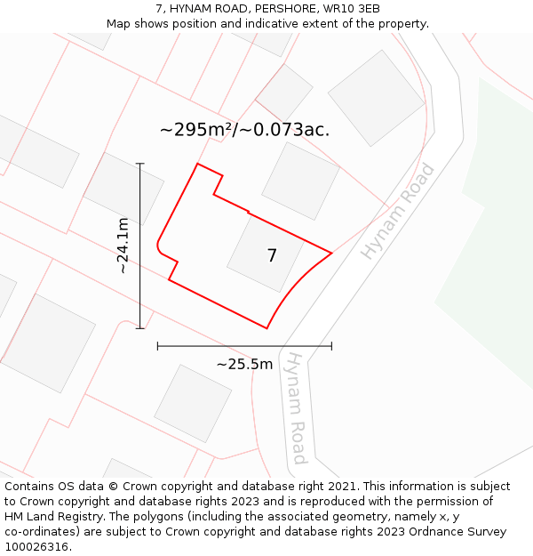 7, HYNAM ROAD, PERSHORE, WR10 3EB: Plot and title map