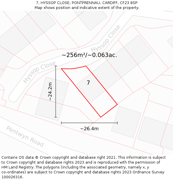 7, HYSSOP CLOSE, PONTPRENNAU, CARDIFF, CF23 8SP: Plot and title map