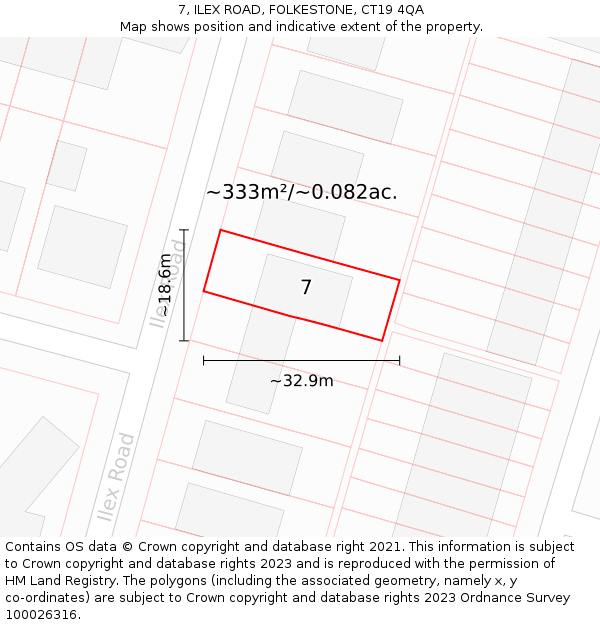7, ILEX ROAD, FOLKESTONE, CT19 4QA: Plot and title map