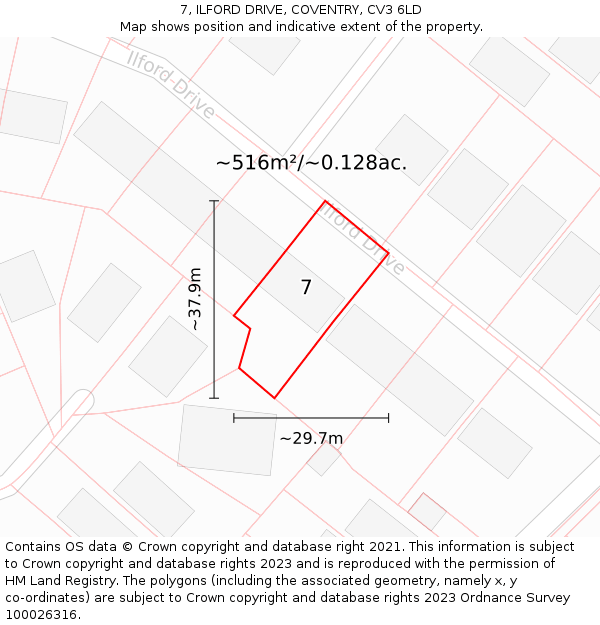 7, ILFORD DRIVE, COVENTRY, CV3 6LD: Plot and title map