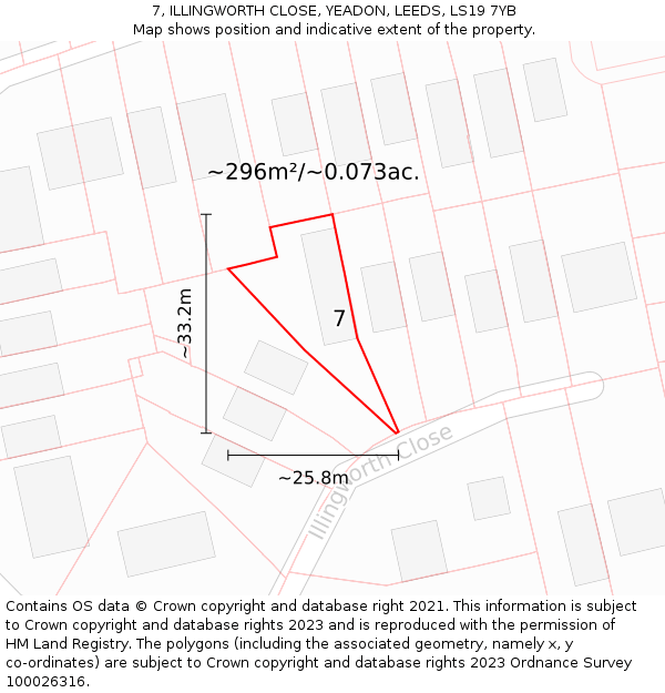 7, ILLINGWORTH CLOSE, YEADON, LEEDS, LS19 7YB: Plot and title map