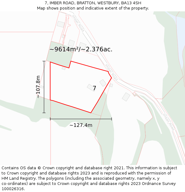 7, IMBER ROAD, BRATTON, WESTBURY, BA13 4SH: Plot and title map