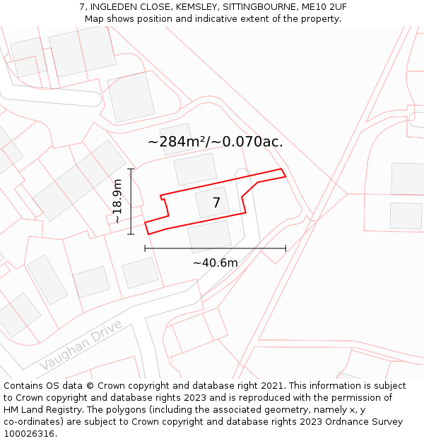 7, INGLEDEN CLOSE, KEMSLEY, SITTINGBOURNE, ME10 2UF: Plot and title map