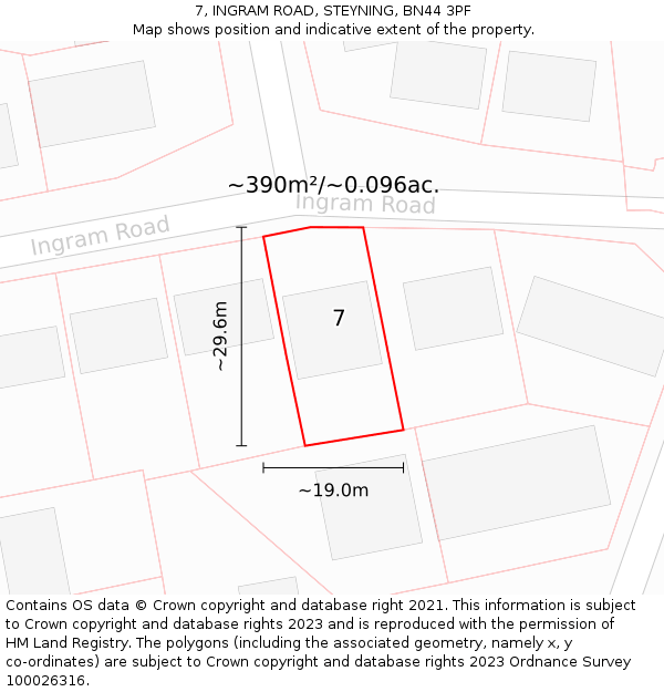 7, INGRAM ROAD, STEYNING, BN44 3PF: Plot and title map