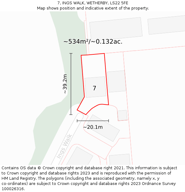 7, INGS WALK, WETHERBY, LS22 5FE: Plot and title map