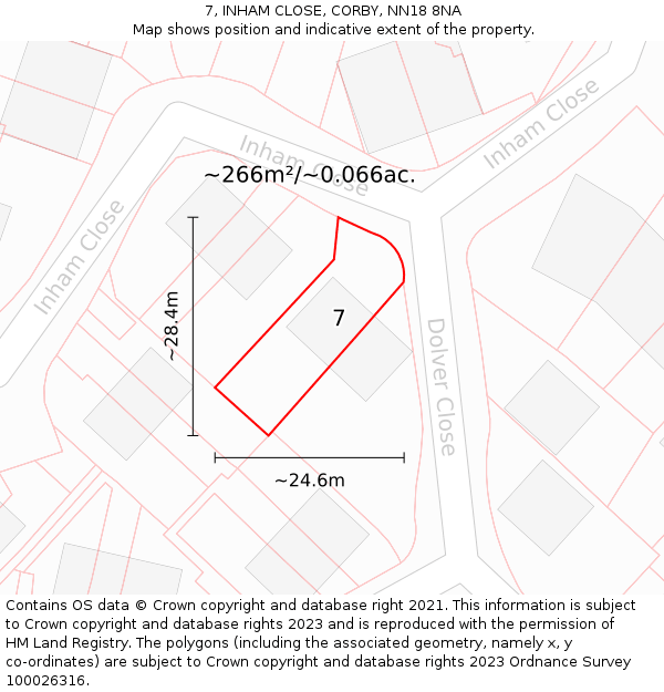 7, INHAM CLOSE, CORBY, NN18 8NA: Plot and title map