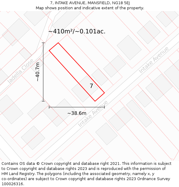 7, INTAKE AVENUE, MANSFIELD, NG18 5EJ: Plot and title map