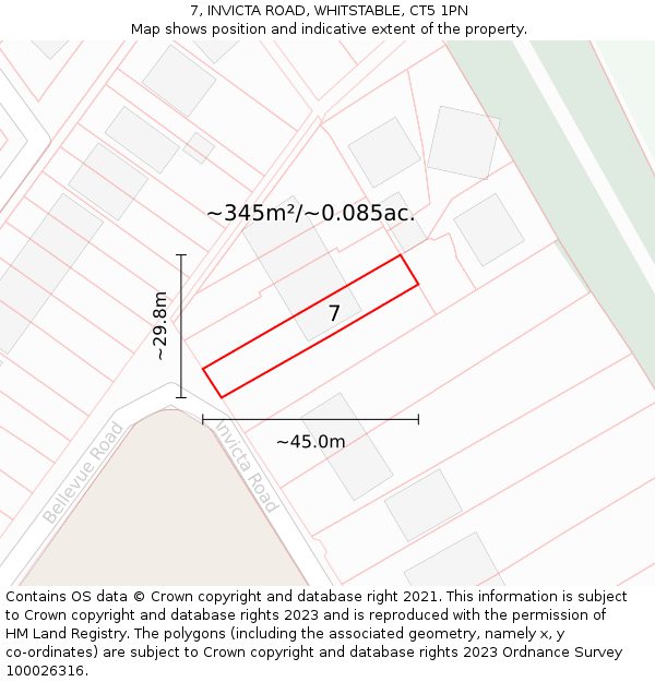 7, INVICTA ROAD, WHITSTABLE, CT5 1PN: Plot and title map