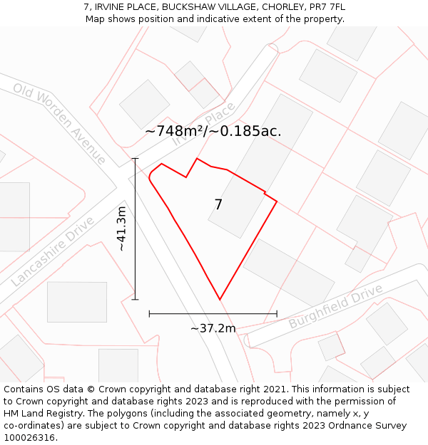 7, IRVINE PLACE, BUCKSHAW VILLAGE, CHORLEY, PR7 7FL: Plot and title map