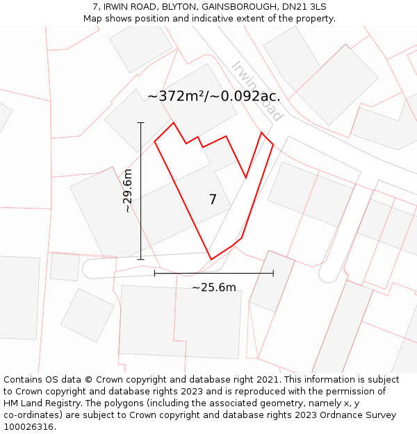 7, IRWIN ROAD, BLYTON, GAINSBOROUGH, DN21 3LS: Plot and title map