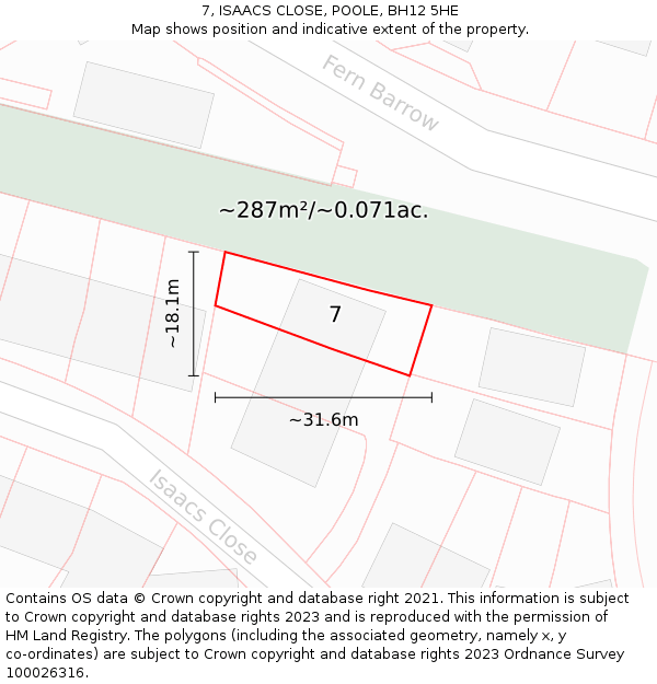 7, ISAACS CLOSE, POOLE, BH12 5HE: Plot and title map