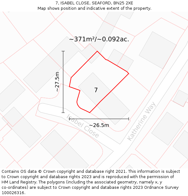 7, ISABEL CLOSE, SEAFORD, BN25 2XE: Plot and title map