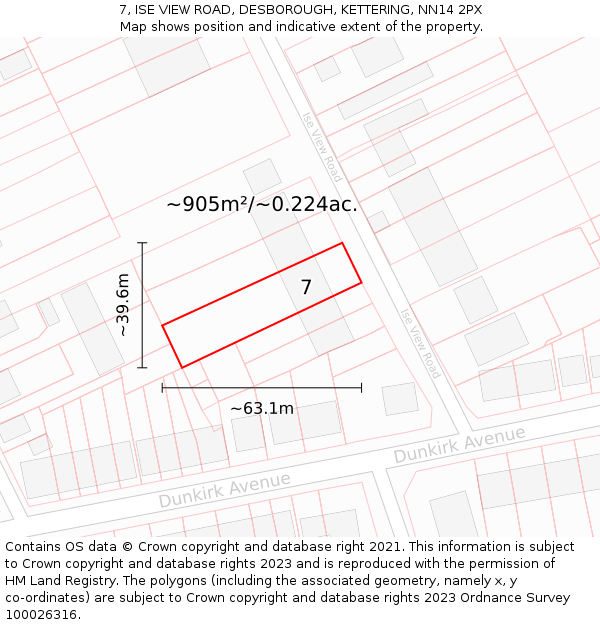 7, ISE VIEW ROAD, DESBOROUGH, KETTERING, NN14 2PX: Plot and title map