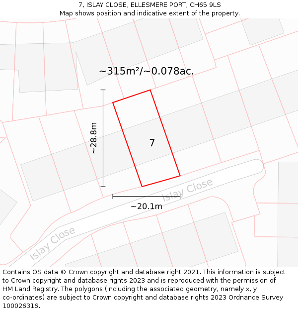 7, ISLAY CLOSE, ELLESMERE PORT, CH65 9LS: Plot and title map