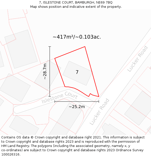 7, ISLESTONE COURT, BAMBURGH, NE69 7BQ: Plot and title map