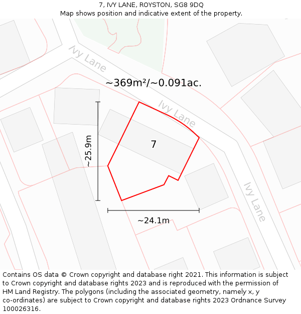 7, IVY LANE, ROYSTON, SG8 9DQ: Plot and title map