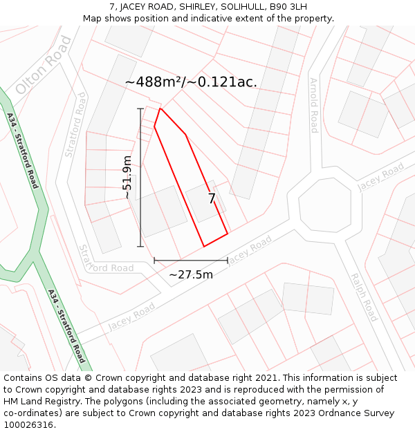 7, JACEY ROAD, SHIRLEY, SOLIHULL, B90 3LH: Plot and title map