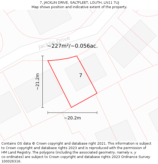 7, JACKLIN DRIVE, SALTFLEET, LOUTH, LN11 7UJ: Plot and title map
