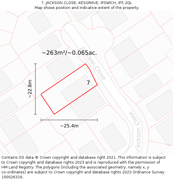 7, JACKSON CLOSE, KESGRAVE, IPSWICH, IP5 2QL: Plot and title map