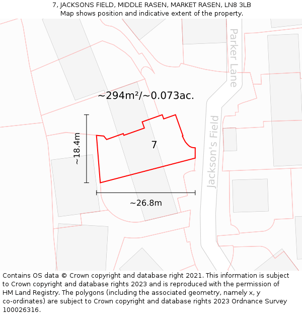 7, JACKSONS FIELD, MIDDLE RASEN, MARKET RASEN, LN8 3LB: Plot and title map