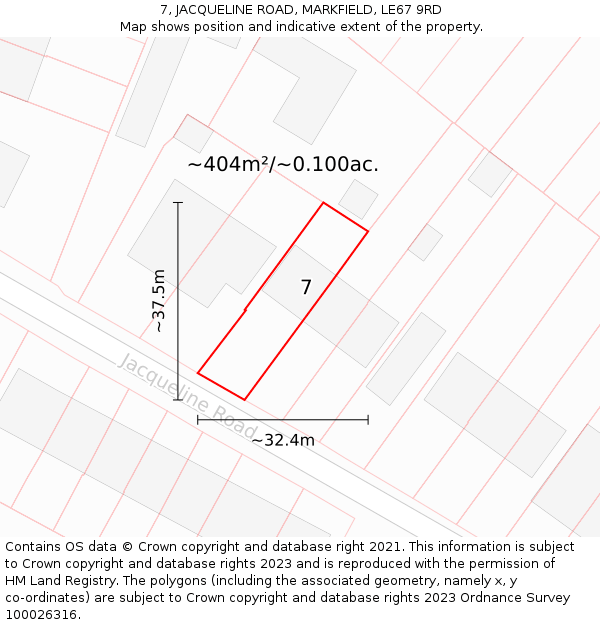 7, JACQUELINE ROAD, MARKFIELD, LE67 9RD: Plot and title map