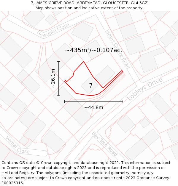 7, JAMES GRIEVE ROAD, ABBEYMEAD, GLOUCESTER, GL4 5GZ: Plot and title map
