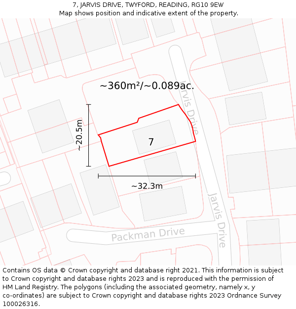 7, JARVIS DRIVE, TWYFORD, READING, RG10 9EW: Plot and title map