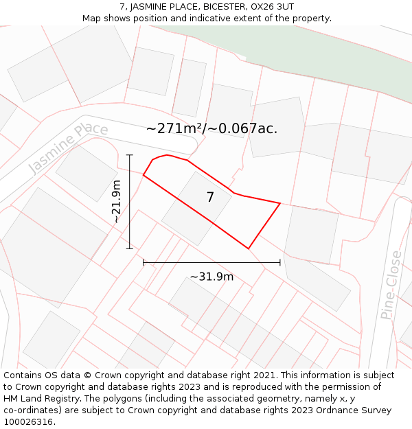 7, JASMINE PLACE, BICESTER, OX26 3UT: Plot and title map