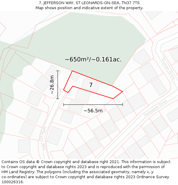 7, JEFFERSON WAY, ST LEONARDS-ON-SEA, TN37 7TS: Plot and title map
