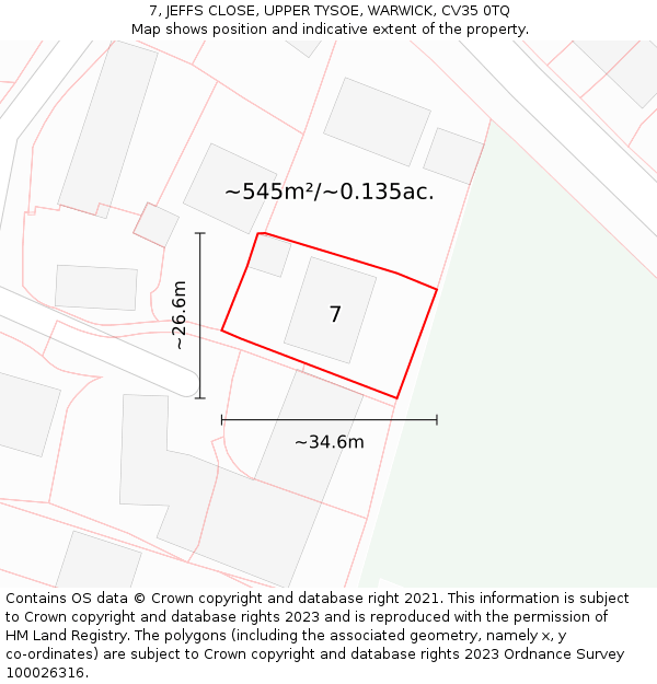 7, JEFFS CLOSE, UPPER TYSOE, WARWICK, CV35 0TQ: Plot and title map