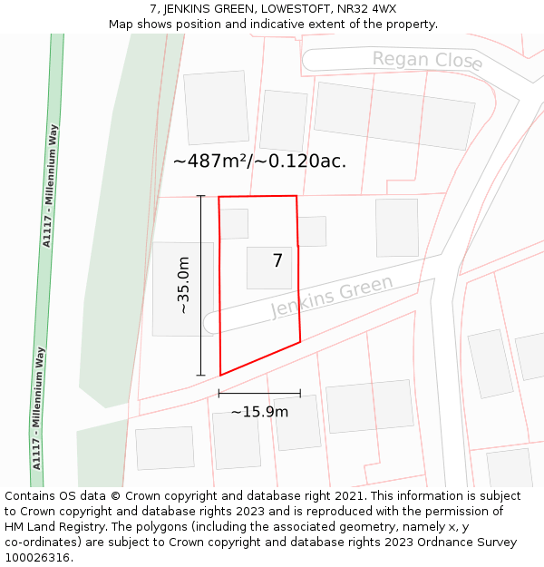 7, JENKINS GREEN, LOWESTOFT, NR32 4WX: Plot and title map
