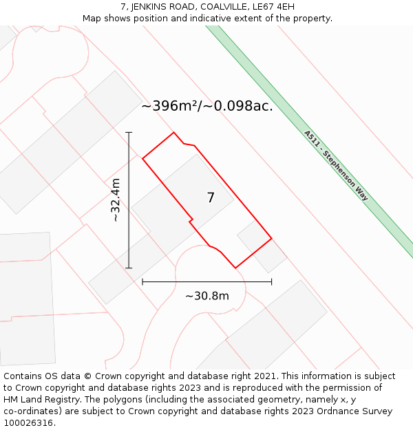 7, JENKINS ROAD, COALVILLE, LE67 4EH: Plot and title map