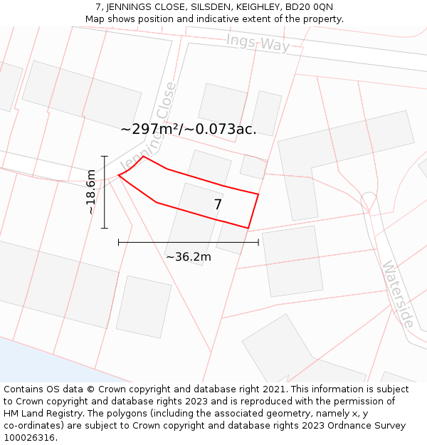 7, JENNINGS CLOSE, SILSDEN, KEIGHLEY, BD20 0QN: Plot and title map