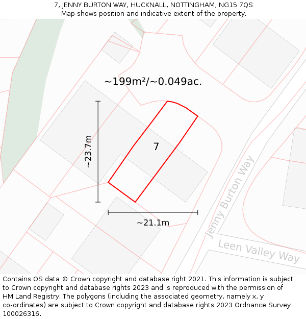 7, JENNY BURTON WAY, HUCKNALL, NOTTINGHAM, NG15 7QS: Plot and title map