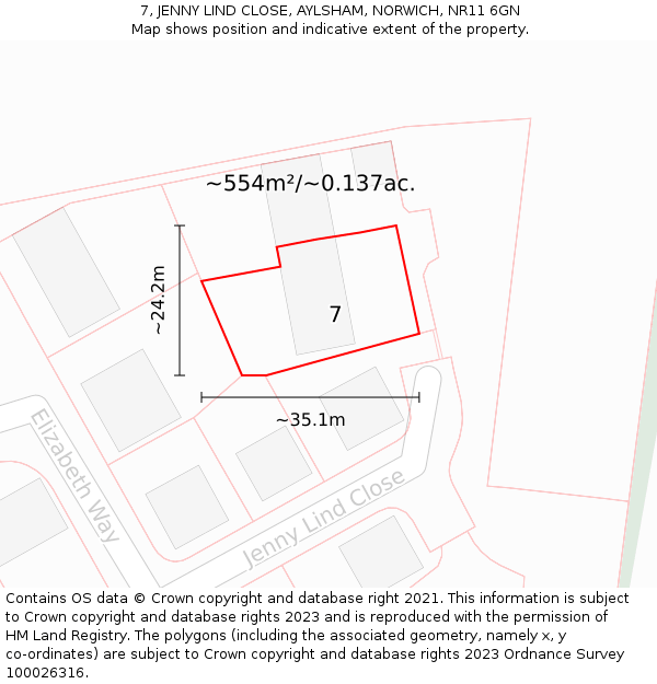 7, JENNY LIND CLOSE, AYLSHAM, NORWICH, NR11 6GN: Plot and title map