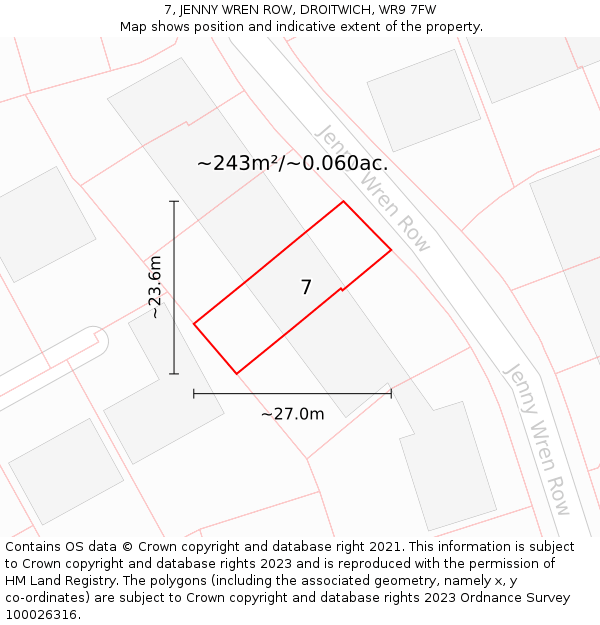 7, JENNY WREN ROW, DROITWICH, WR9 7FW: Plot and title map