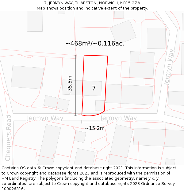 7, JERMYN WAY, THARSTON, NORWICH, NR15 2ZA: Plot and title map